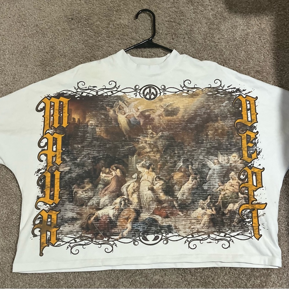 White Graphic Dress Shirt with Vintage Baroque Print
